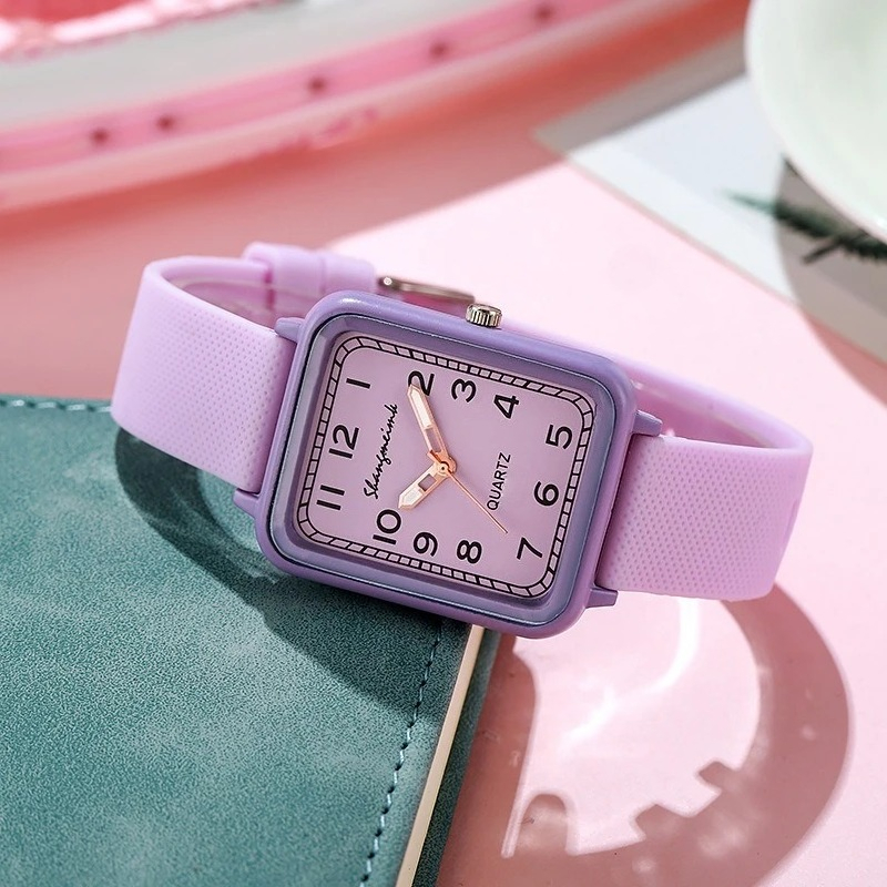 Silicone Band Women - Reloj de cuarzo con esfera rectangular