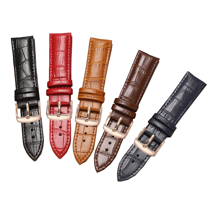 Leather Watch Band Men - Correa de reloj de cuero negro
