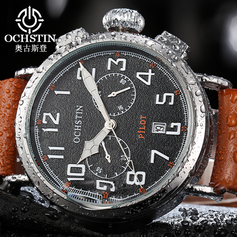 Leather Watch Band Men - Reloj de pulsera de cuarzo para