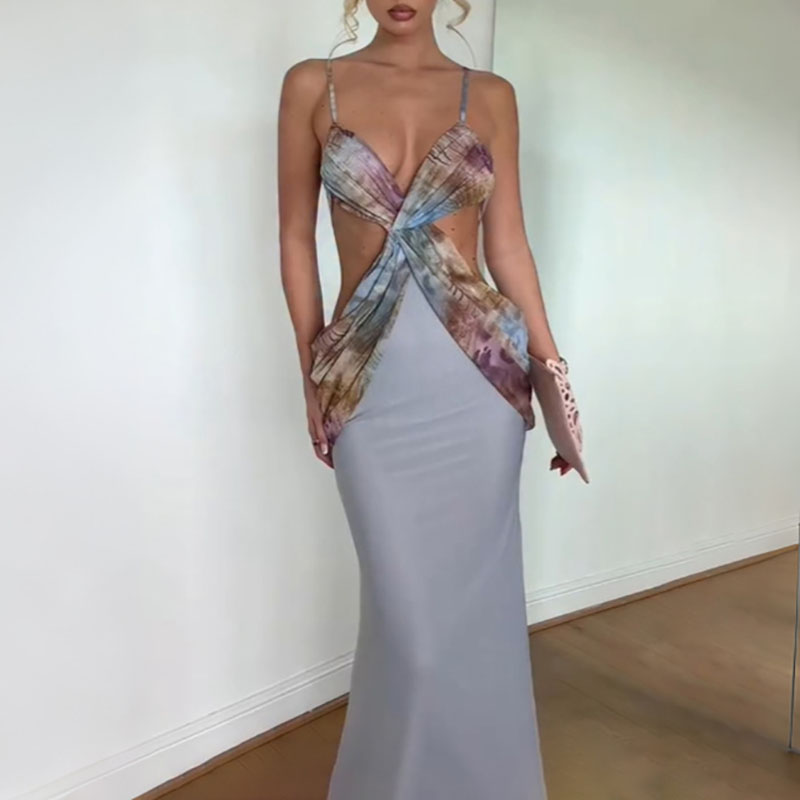 Vestido largo sexy con cuello  - Mesh Strap Metal reseña y precio